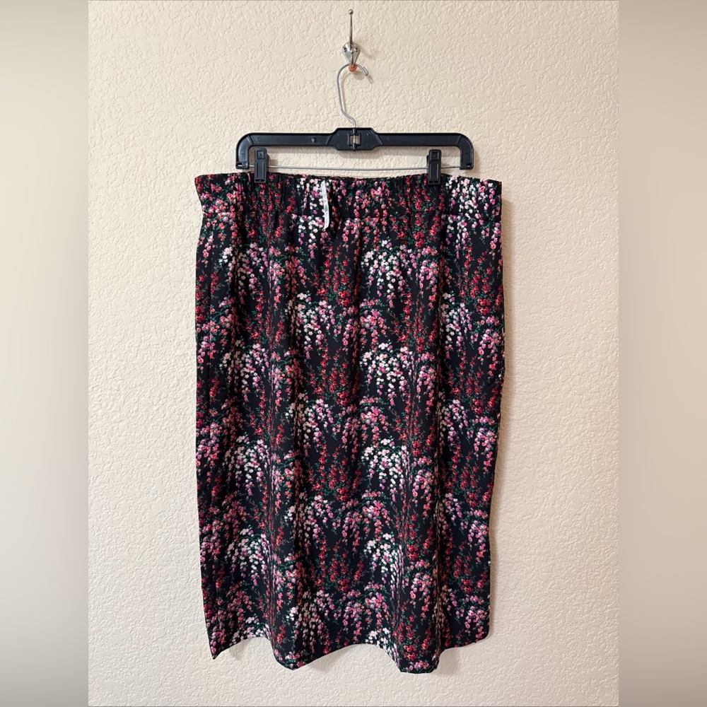 NWT J. Crew Women's Dark Floral Skirt Elastic Waist Pull On Lined Pocket Sz XL